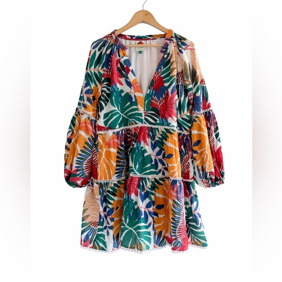 Farm Rio Off-White Macaw Bloom Mini Dress Size Medium - Picture 2 of 4